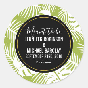 Sticker Rond Green Palm Feuille Rainforest Motif