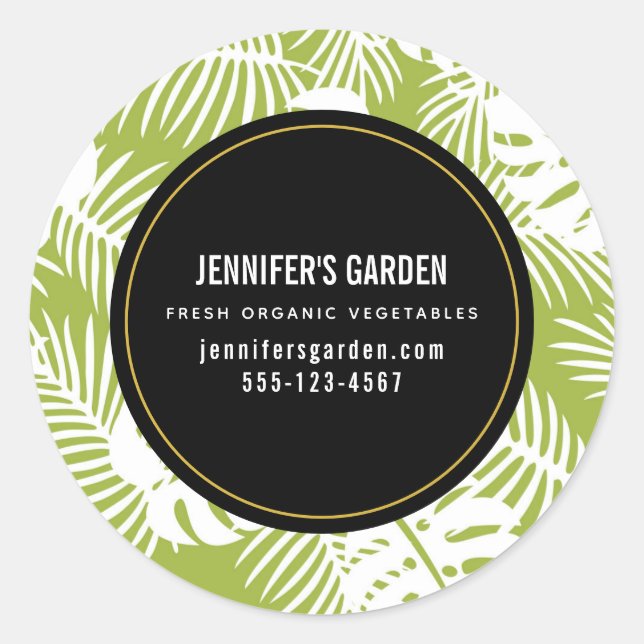 Sticker Rond Green Palm Feuille Rainforest Motif Business (Devant)
