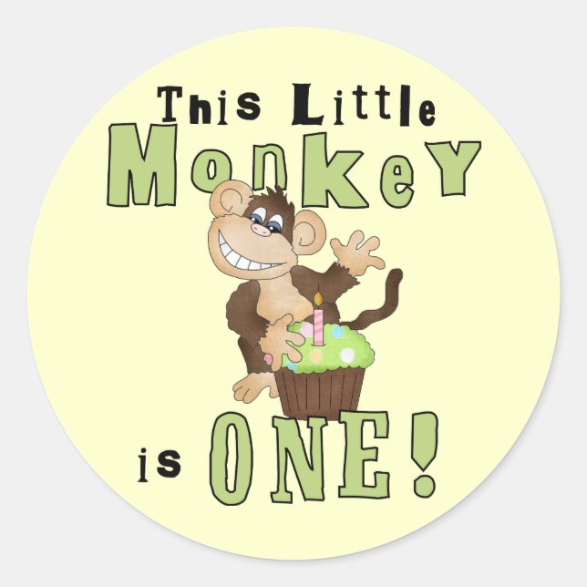 Sticker Rond Green Party Singe 1er Anniversaire Tshirts et cade (Devant)