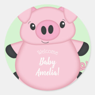 Sticker Rond Green Pig Baby