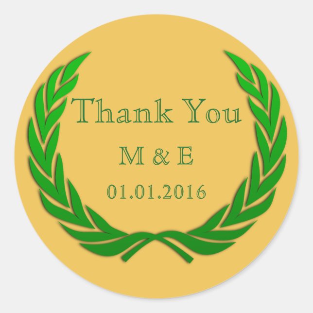 Sticker Rond Green Rustic Laurel Wreath Merci personnalisé (Devant)
