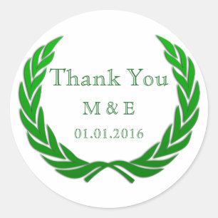 Sticker Rond Green Rustic Laurel Wreath Merci personnalisé