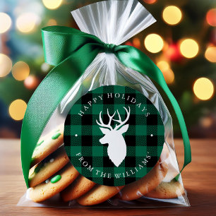Sticker Rond Green Rustic Plaid Motif et cerf