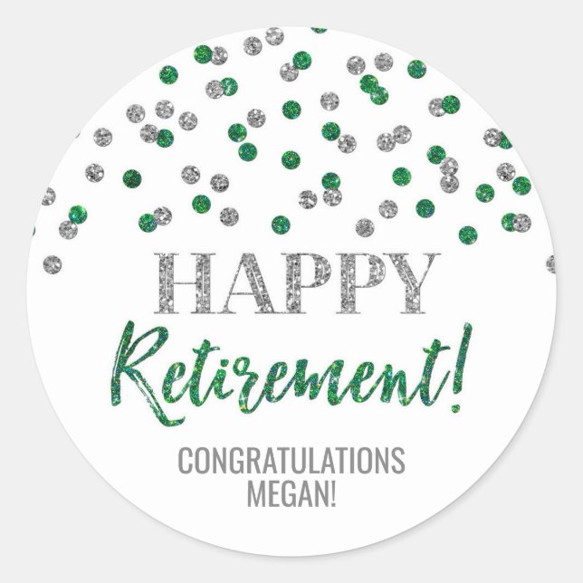 Sticker Rond Green Silver Confetti joyeuse retraite (Devant)