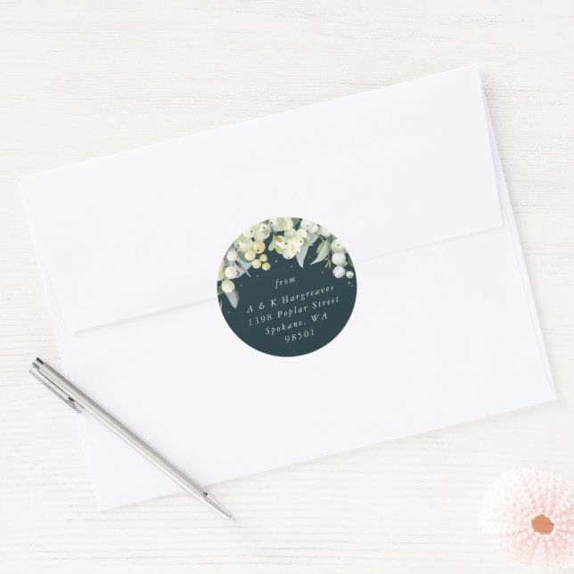 Sticker Rond Green Snowberry+Eucalyptus Adresse de Noël (Enveloppe)