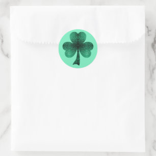 Sticker Rond Green Sparkles Shamrock St Patrick' Day turquoise