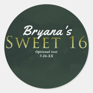 Sticker Rond Green SWEET 16 Chic Soirée d'anniversaire élégante