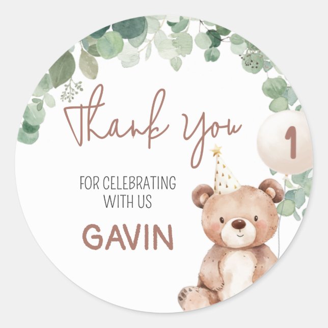 Sticker Rond Green Teddy Bear Fête d'anniversaire (Devant)