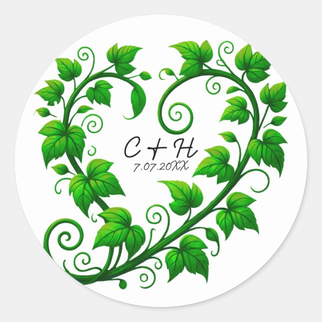 Sticker Rond Green Vine Heart Mariage Feuille (Devant)