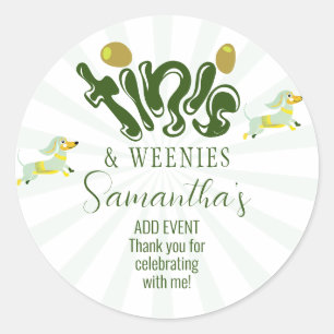 Sticker Rond Green Weenies & Tinis Funny Martini fête d'anniver