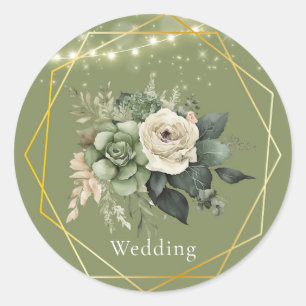 Sticker Rond Green White Peony Lights Mariage