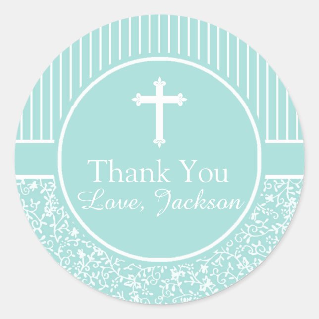 Sticker Rond Green White Stripes Floral Cross Merci Garçon (Devant)