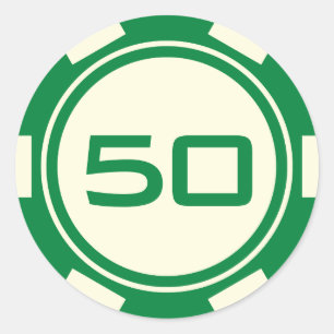 Sticker Rond GreenCream White Poker Chip Casino Numéro d'annive