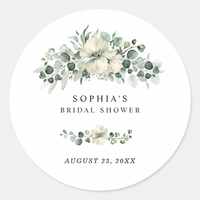 Sticker Rond Greenery Eucalyptus Bridal Shower (Devant)