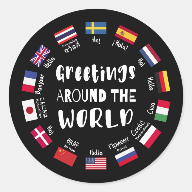 Sticker Rond Greetings around the world - Hello in all language (Devant)