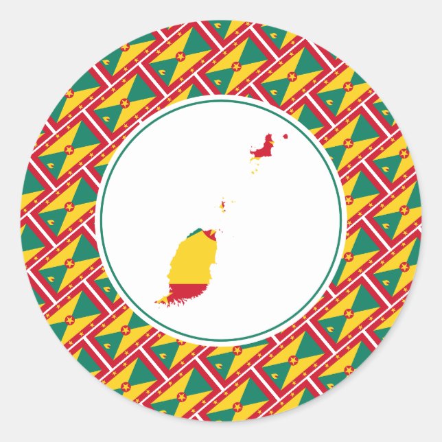 Sticker Rond GRENADA CARRIACOU Carte du DRAPEAU Style Patriotiq (Devant)