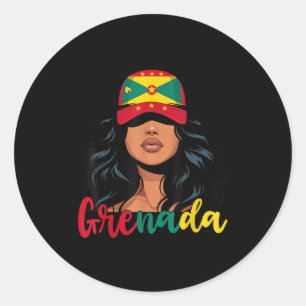 Sticker Rond Grenadienne Fille Grenade Drapeau Fier Grenadienne