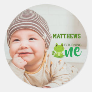 Sticker Rond Grenouille 1er Anniversaire de fête Photo tournant