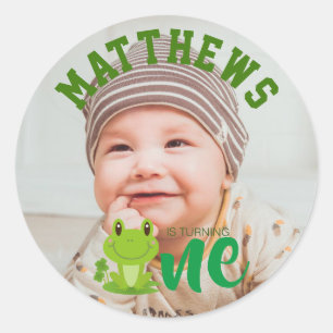 Sticker Rond Grenouille 1er Anniversaire fête Photo tournant un