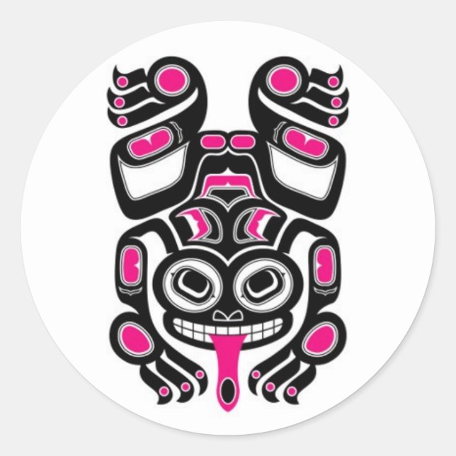 Sticker Rond Grenouille à arbre rose et noir Haida (Devant)