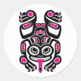 Sticker Rond Grenouille à arbre rose et noir Haida