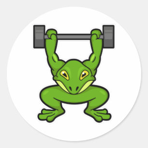 Sticker Rond Grenouille à Bodybuilding avec Barbell