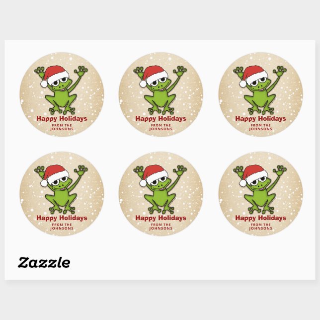 Sticker Rond Grenouille à caricature de Noël (Feuille)