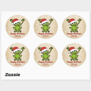 Sticker Rond Grenouille à caricature de Noël