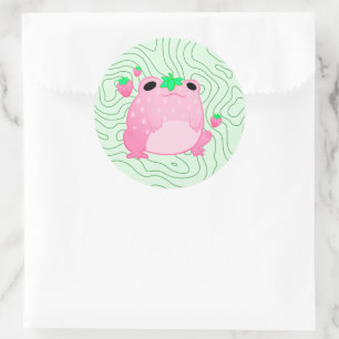 Sticker Rond Grenouille à fraise Kawaii