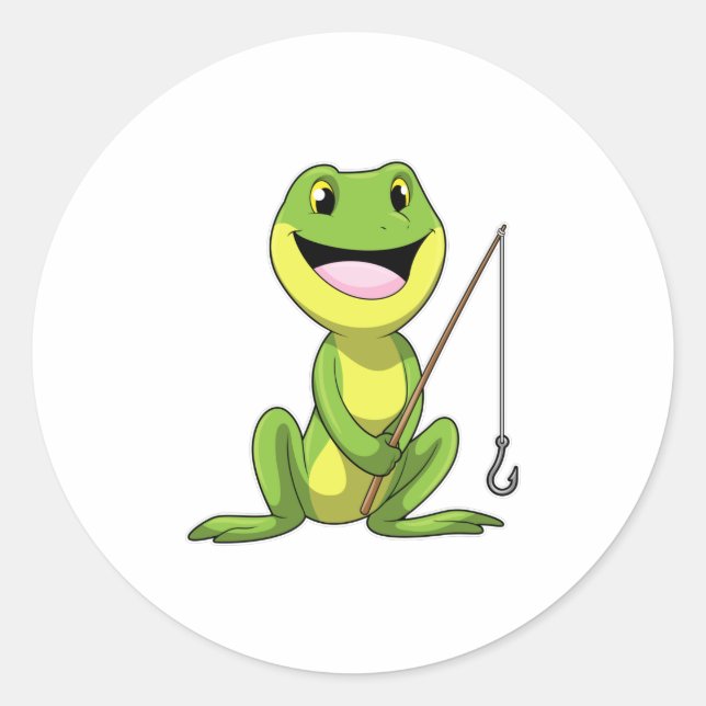 Sticker Rond Grenouille à la pêche avec canne à pêche (Devant)