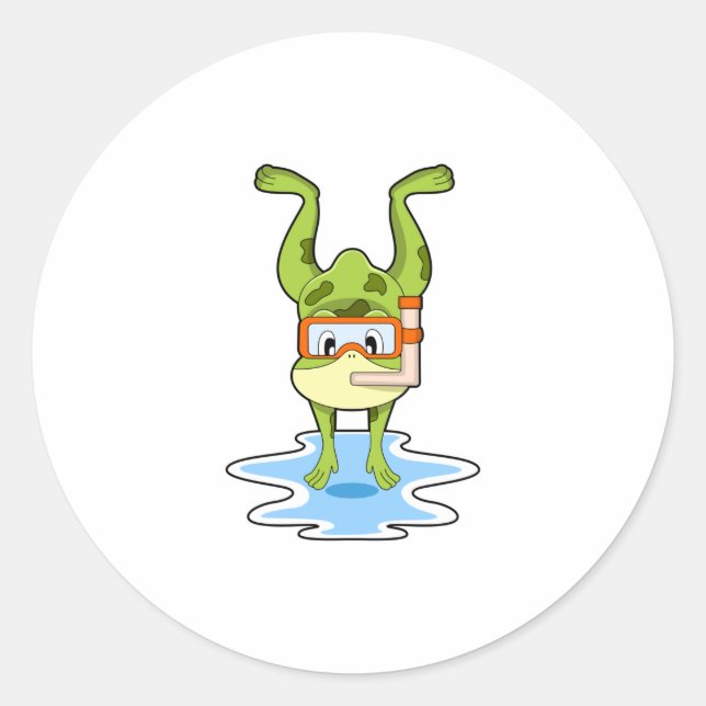 Sticker Rond Grenouille à la plongée avec tuba (Devant)