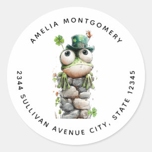 Sticker Rond Grenouille au chapeau vert et trèfle mignon - Adre