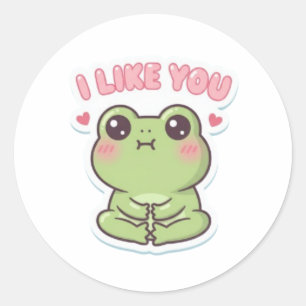 Sticker Rond Grenouille autocollante mignonne et timide Kaw "Je