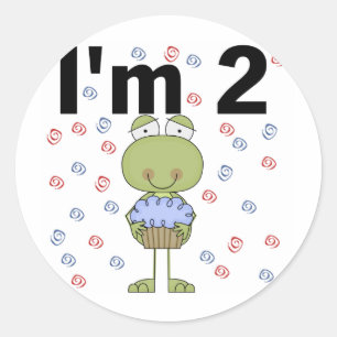 Sticker Rond Grenouille avec Cupcake 2e chemises d'anniversaire