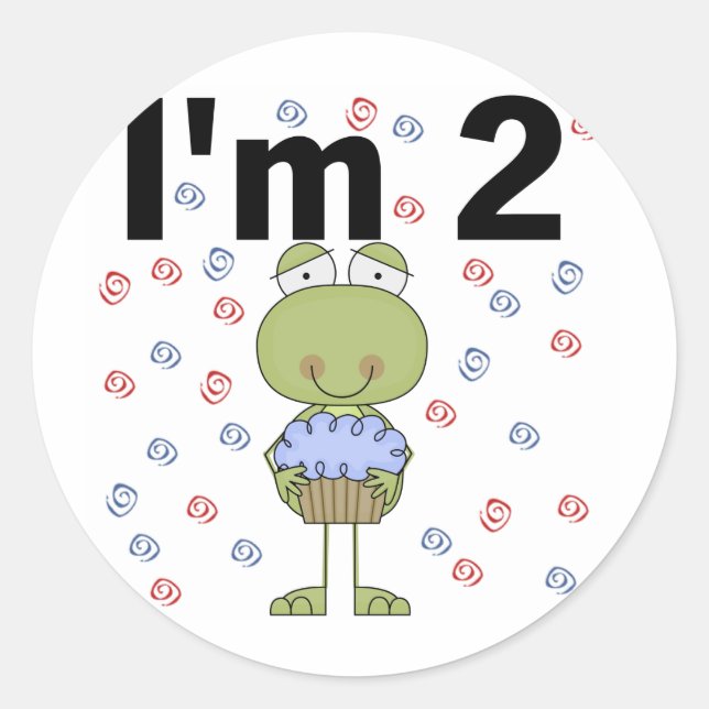 Sticker Rond Grenouille avec Cupcake 2e chemises d'anniversaire (Devant)