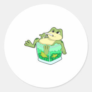 Sticker Rond Grenouille avec verre de jus