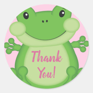 Sticker Rond Grenouille Baby shower Rose fille
