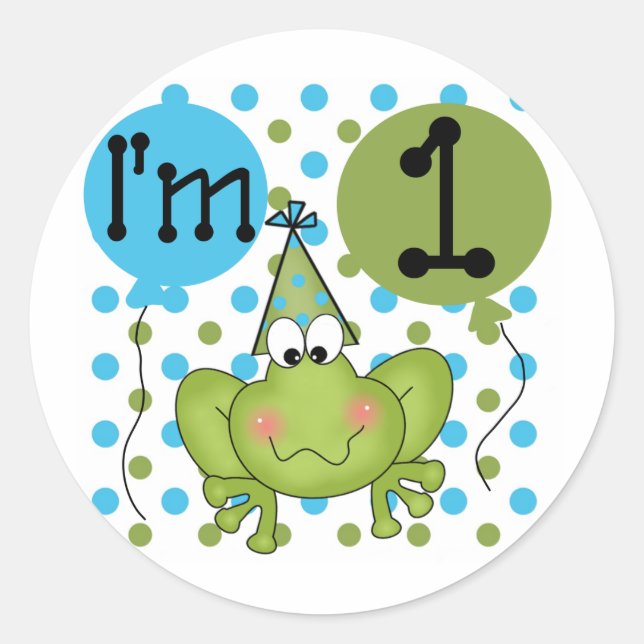 Sticker Rond Grenouille bleue 1er Anniversaire Tshirts et cadea (Devant)