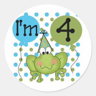 Sticker Rond Grenouille bleue 4e anniversaire Tshirts et cadeau