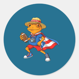 Sticker Rond Grenouille coqui cool drapeau de porto rico footba