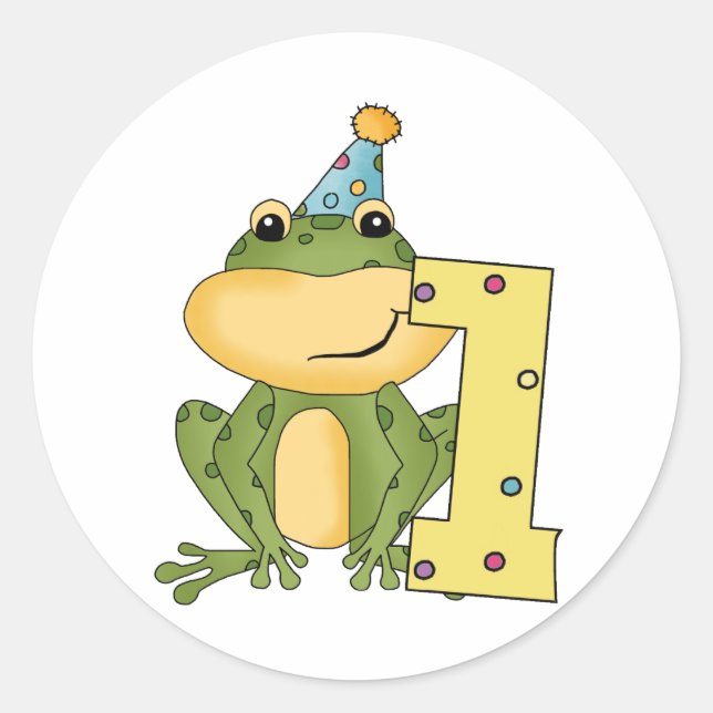 Sticker Rond Grenouille de fête 1er anniversaire T-shirts et ca (Devant)
