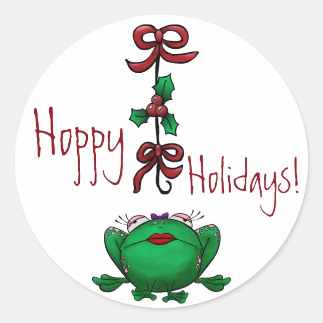 Sticker Rond Grenouille de houblon de Noël de vacances (Devant)