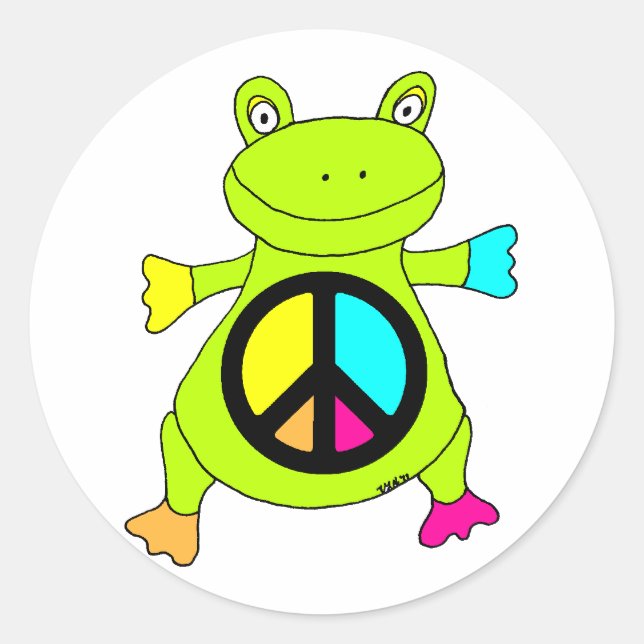 Sticker Rond Grenouille des signes de paix (Devant)