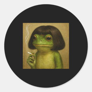 Sticker Rond Grenouille drôle Bob coupe de cheveux Fumant Mème