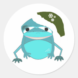 Sticker Rond Grenouille drôle en chapeau de Père Noël