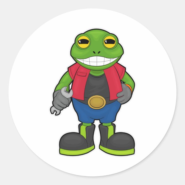 Sticker Rond Grenouille en mécanique avec spanner (Devant)