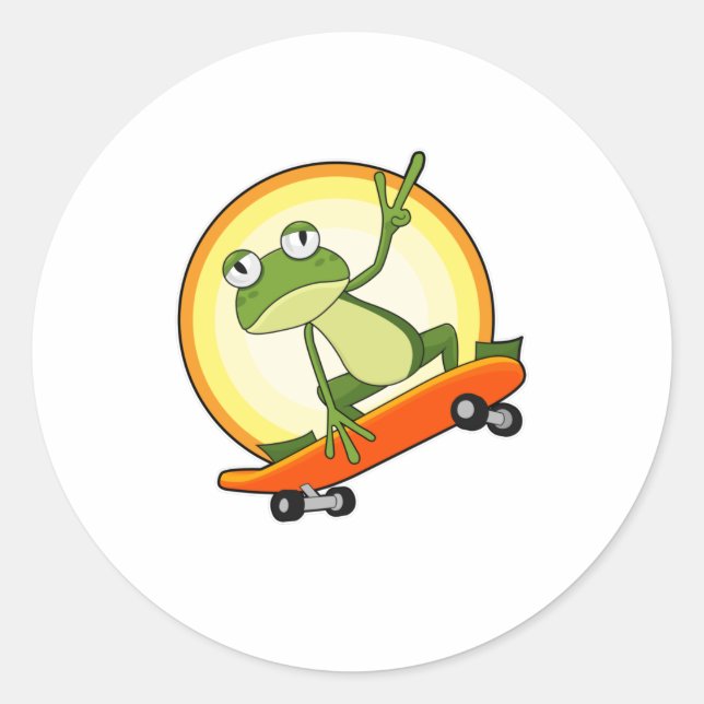 Sticker Rond Grenouille en patinage avec planche à roulettes (Devant)