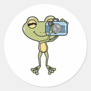 Sticker Rond Grenouille en photographe avec caméra