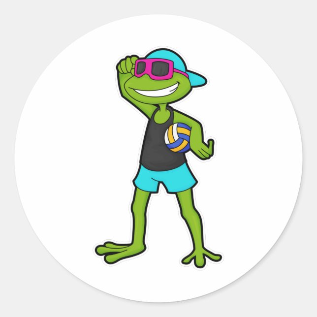Sticker Rond Grenouille en tant que joueur de volleyball avec v (Devant)