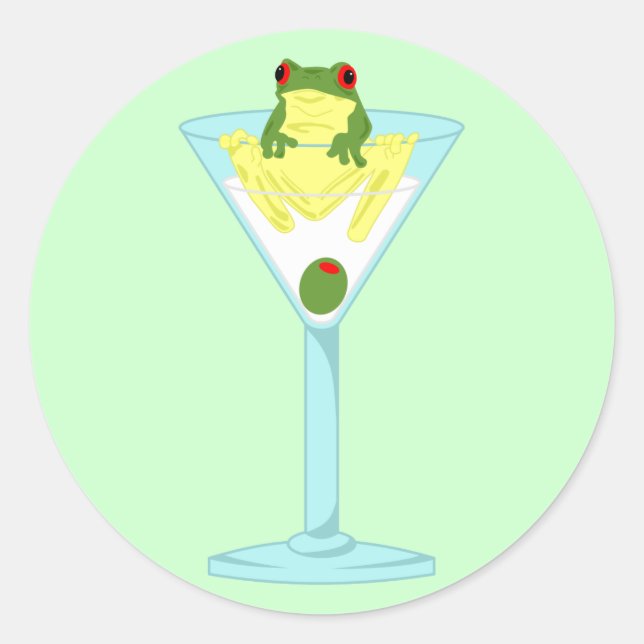 Sticker Rond Grenouille et olive en verre Martini (Devant)